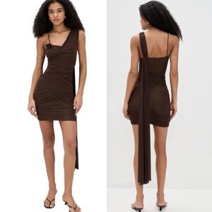Maygel Coronel Hilvan Mini Dress in Wood Chocolate Brown